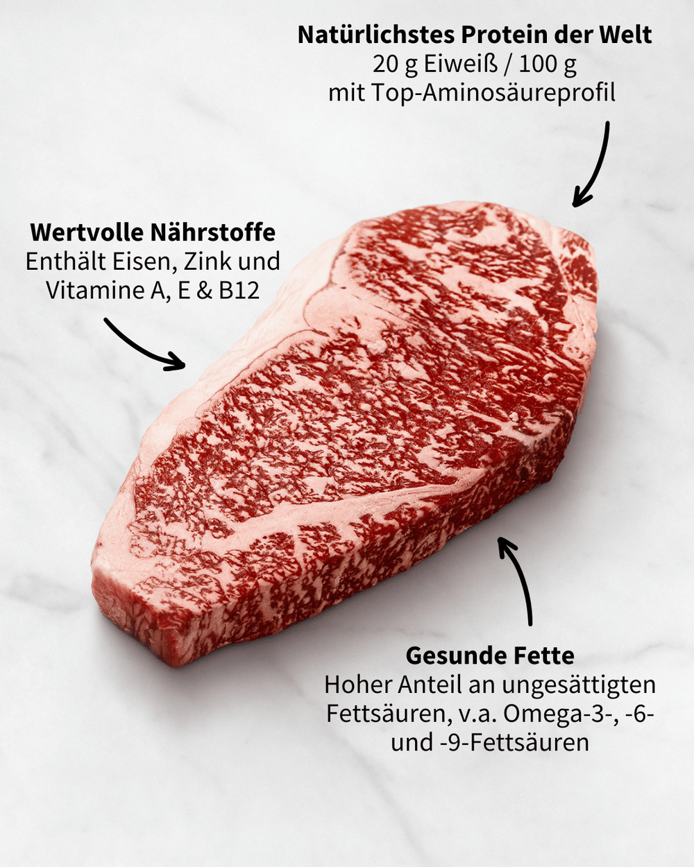 Wagyu Rumpsteak – reich an Omega-3- und Omega-6-Fettsäuren, Eiweiß und Vitaminen